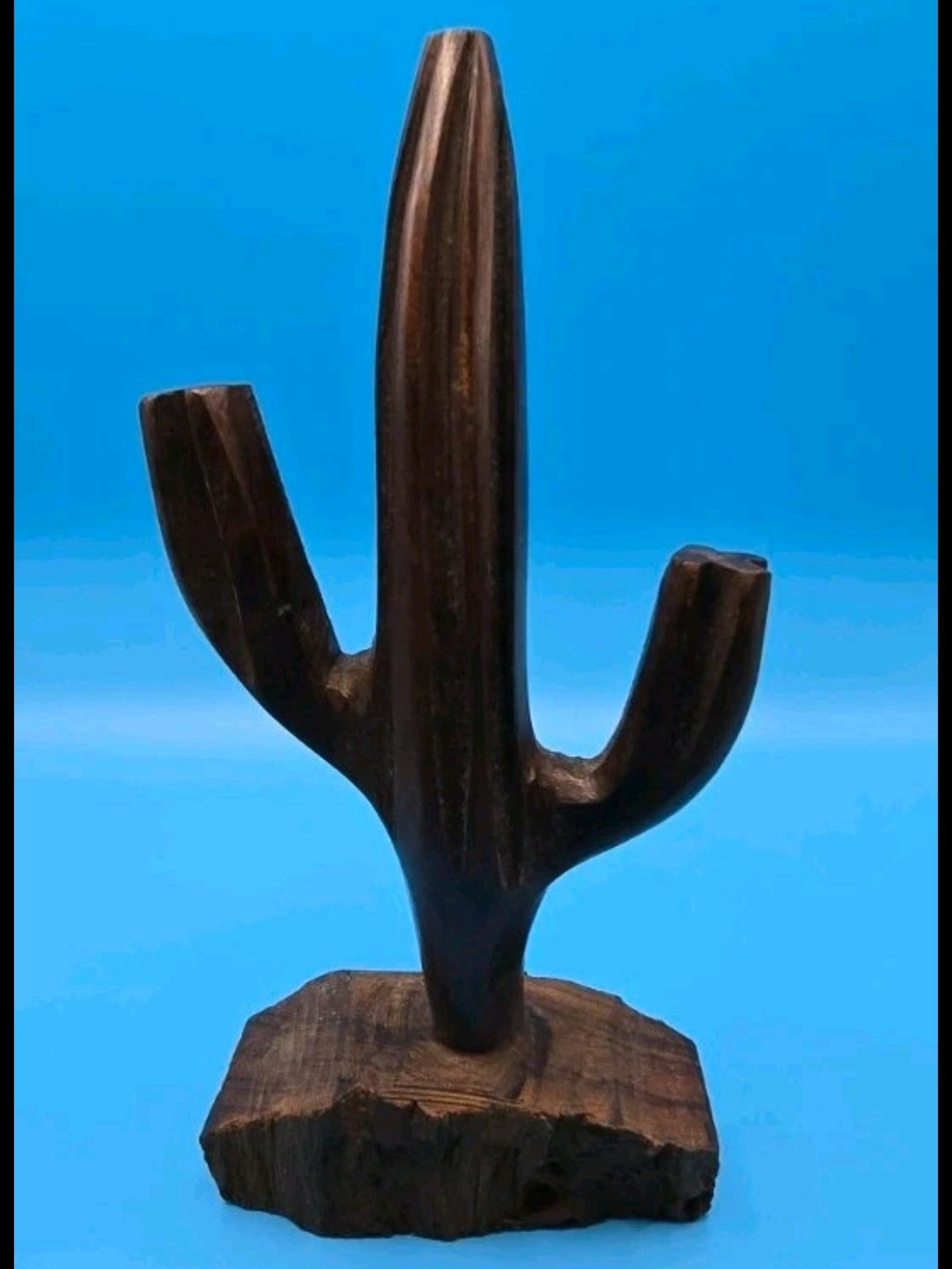 Native American Hand Carved Wood Cactus Southwestern Signed Vintage boho tribal